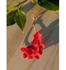 Boucles d'oreille goutte 4 fleurs d'hortensia rouge