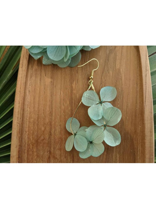 Boucles d'oreille goutte fleurs d'hortensia vert