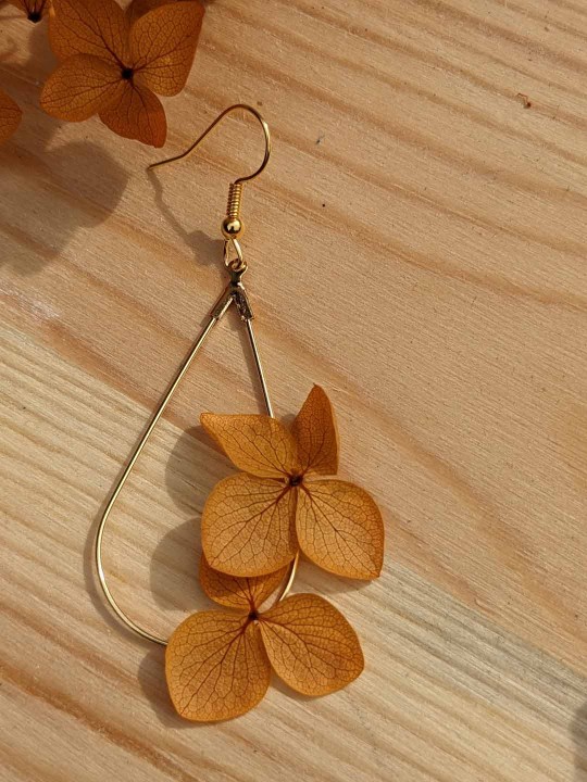 Boucles d'oreille goutte duo d'hortensia jaune safran