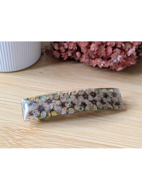 Barrette ou pince en résine fleurs châtaigne bleutée