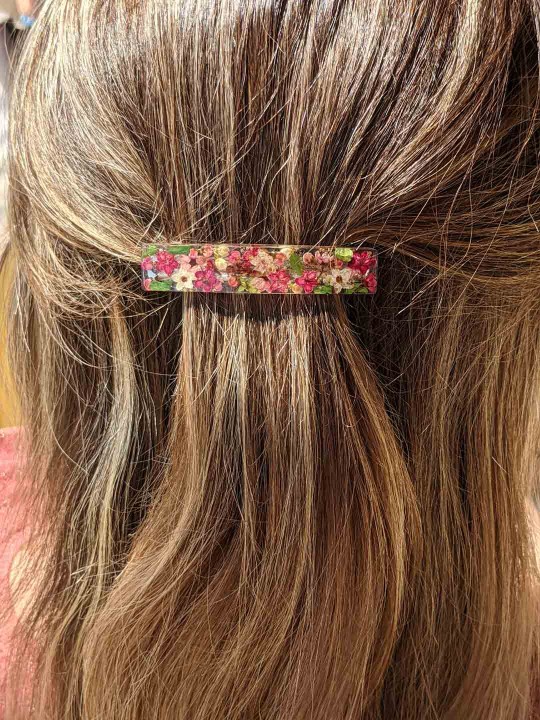 Barrette ou pince en résine fleurs turquoise