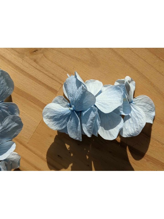 Barrette en grandes fleurs stabilisées, hortensia bleu ciel