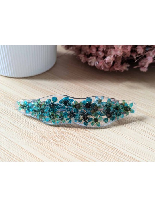 Barrette en résine fleurs turquoise