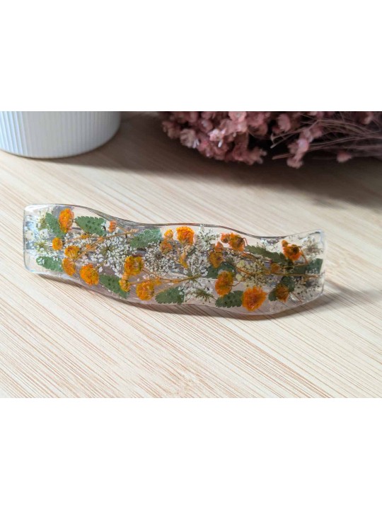 Barrette en résine fleurs orange