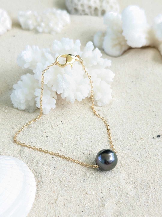 Bracelet en or 1 authentique perle de Tahiti flottante - noire