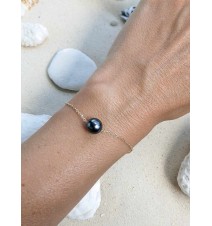 Bracelet en or 1 authentique perle de Tahiti flottante - noire