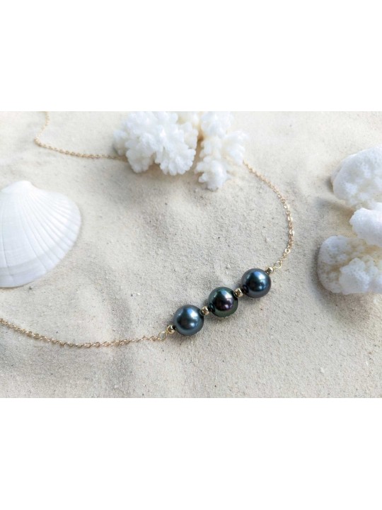 Collier en or 3 authentiques perles de Tahiti