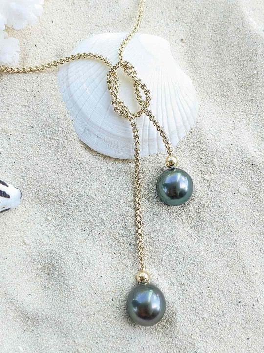 Collier en or 2 authentiques perles de Tahiti