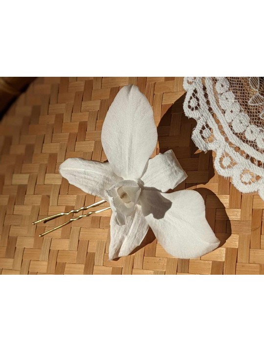 Pique à cheveux en fleur stabilisée blanche orchidée
