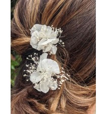 Pique à cheveux en fleurs stabilisées hortensia blanc
