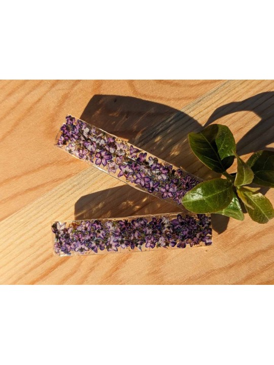 Barrette ou pince en résine fleurs violettes