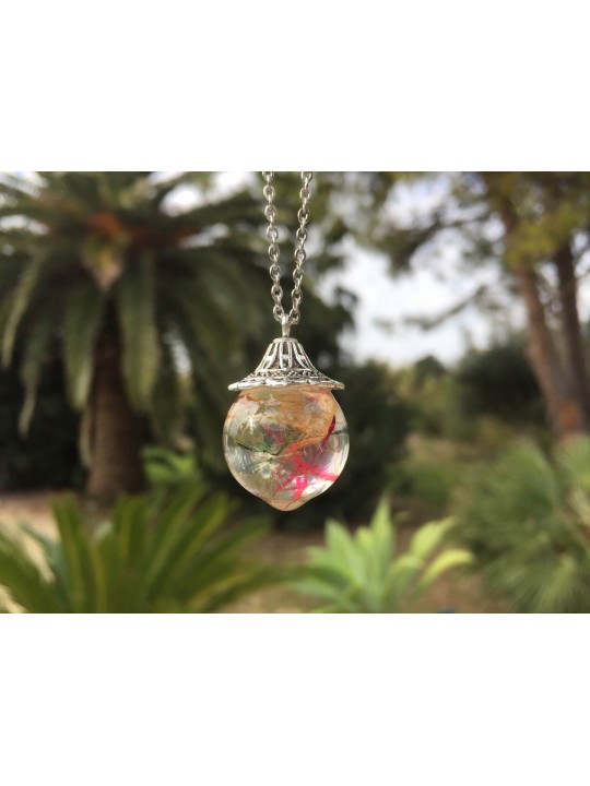 Collier pendentif boule en résine "fais un voeu" en couleur