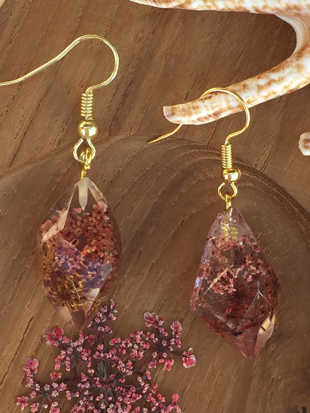 Boucles d'oreilles pendantes - Résine rose clair