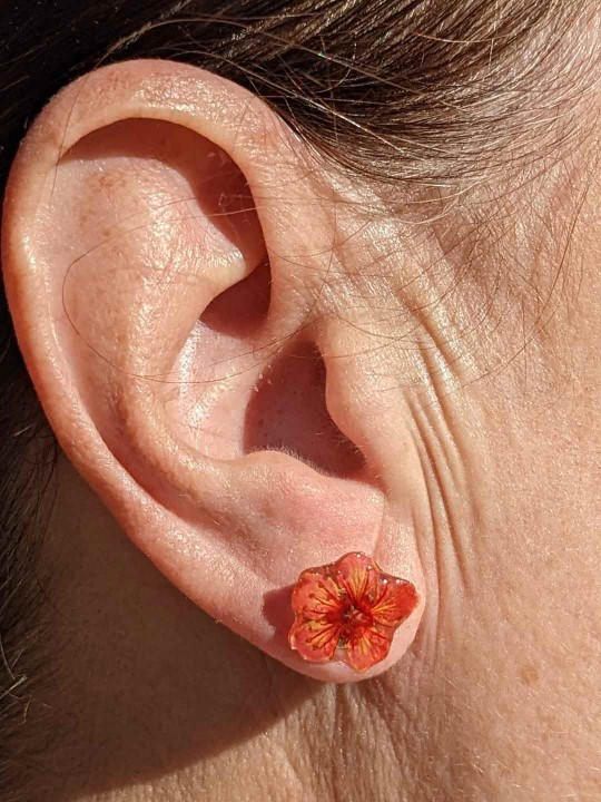 Boucles d'oreille puces de véritable fleur rouge